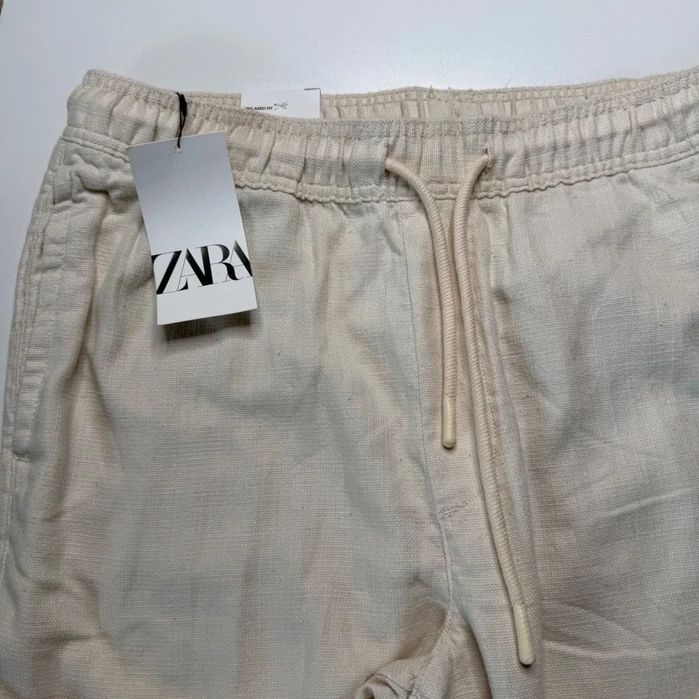 ZARA Relaxed Fit Trousers Cream Textured Drawstring Men's Size XL NWT